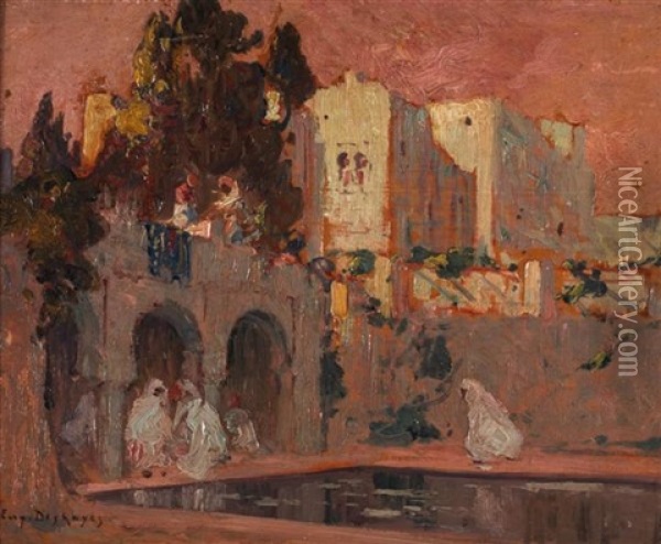 Villa A Alger Oil Painting - Eugene F. A. Deshayes