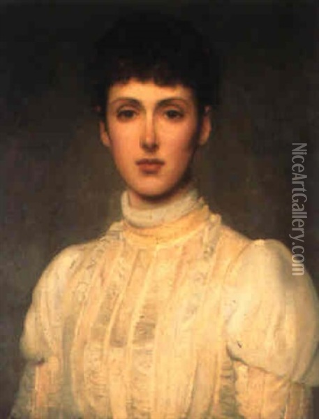 Portrait Of A Young Lady In A White Dress Oil Painting - Philip Hermogenes Calderon