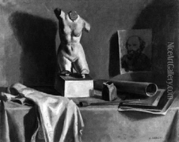 Stilleben Mit Antikem Torso Und Cezanne-bildnis Oil Painting - Georges Darel