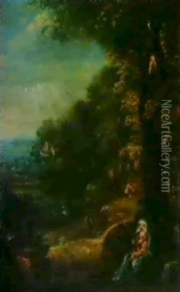 Waldlandschaft Mit Der Ruhe Auf Der Flucht Nach Agypten. Oil Painting - Paul Bril