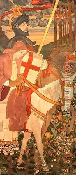 St. George, The Red Cross Knight Riding With Una, 1907 Oil Painting - Phoebe Ann Traquair