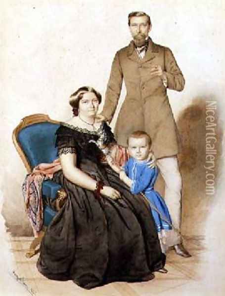 Family Portrait, 1856 Oil Painting - August (Agost Elek) Canzi
