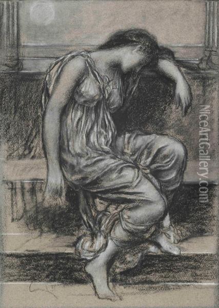 Grief: A Study For 'in Memorium' Oil Painting - Evelyn Pickering De Morgan