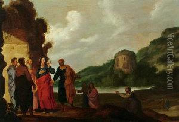 Martha Pleading For The Intervention Of Christ For Her Brother Lazarus. Oil Painting - Bartholomeus Breenbergh