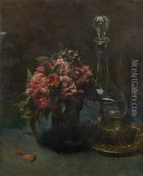 Roses Et Carafon Oil Painting - Frederic Tschaggeny