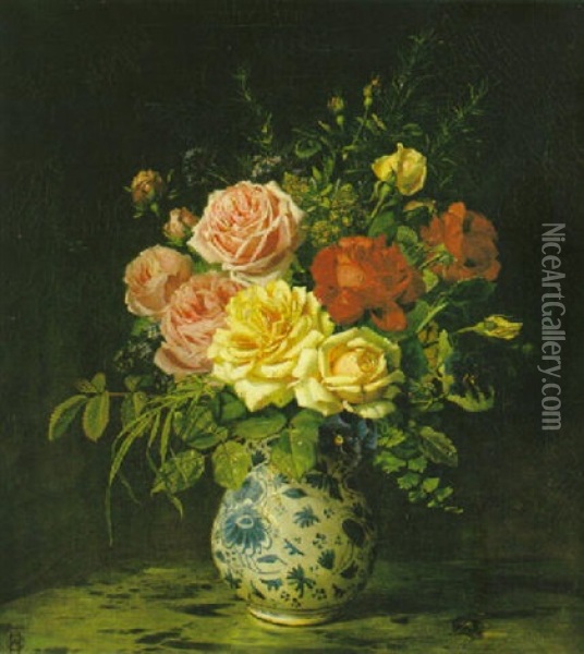 Rosor I Blavit Vas Oil Painting - Olaf August Hermansen
