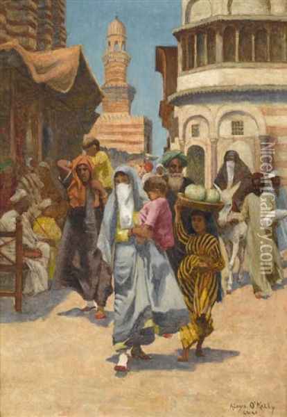 A Street In Cairo Oil Painting - Aloysius C. O'Kelly