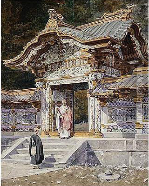 Gate At Nikko Shrine Oil Painting - Bunsai Ioki