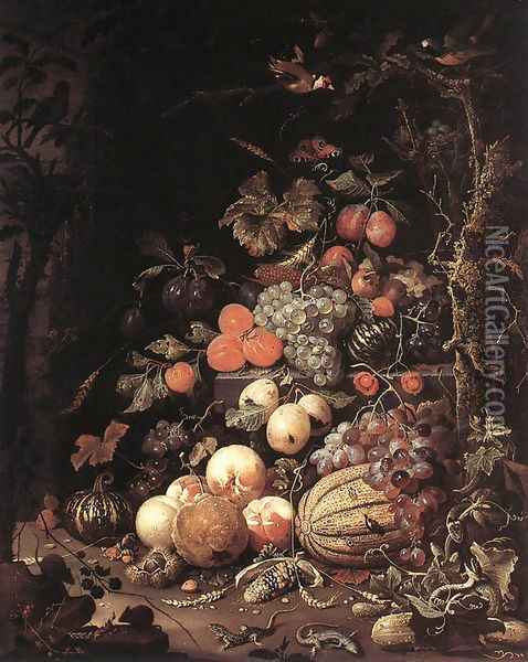 Still-Life 1660s Oil Painting - Abraham Mignon