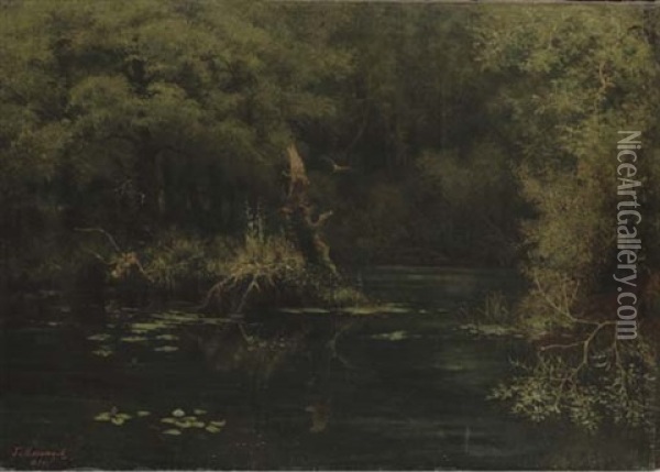 A Lake In A Forest Clearing Oil Painting - Grigori Grigorievich Miasoyedov