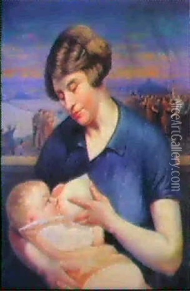 Stillende Mutter Mit Kind Oil Painting - Hans Baluschek
