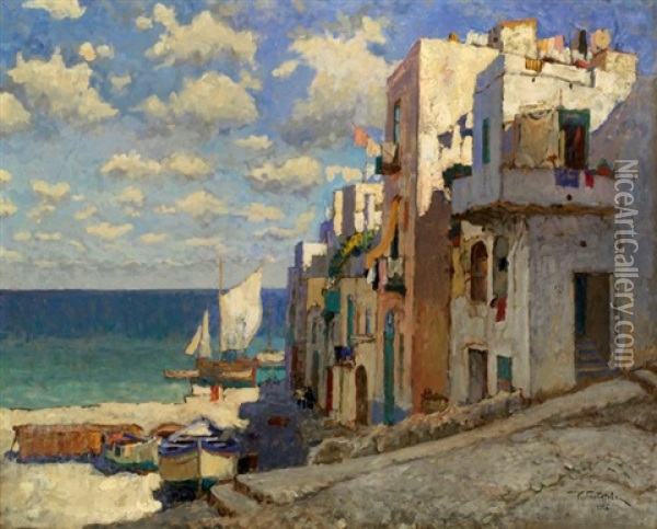 Fishermen Street, Capri Oil Painting - Konstantin Ivanovich Gorbatov