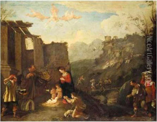The Adoration Of The Shepherds Oil Painting - Domenico Gargiulo