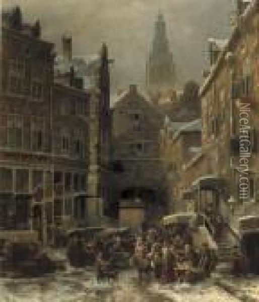 De Winter In Het Jodenkwartier Te Amsterdam Oil Painting - Salomon Leonardus Verveer