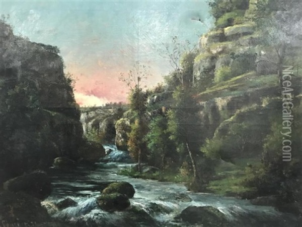 Torrent Au Couchant, 1873 Oil Painting - Gustave Courbet