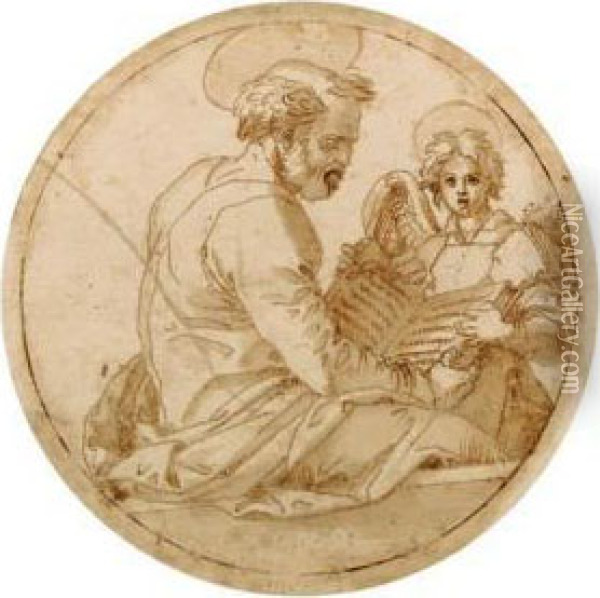 Saint Matthew: Design For Embroidery Oil Painting - Andrea Del Sarto