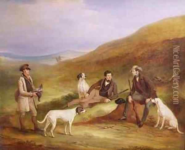 Edward Horner Reynard and his Brother George Grouse Shooting with the Keeper Tully Lamb at Middlesmoor Yorkshire Oil Painting - John Snr Ferneley
