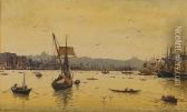 View On The Golden Horn, Constantinople Oil Painting - Themistocles Von Eckenbrecher