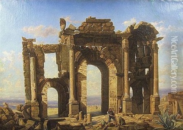 Les Ruines De Timgad Oil Painting - Jean-Charles Geslin