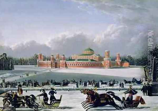 Sleigh Race at the Petrovsky Park in Moscow Oil Painting - Golitsyn