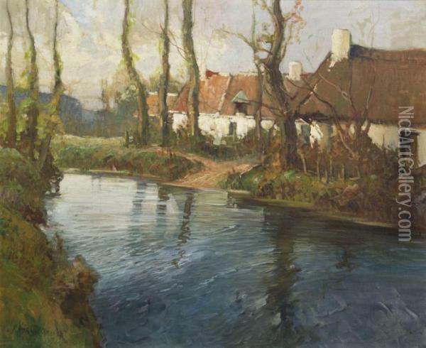 Cottages Along The River Oil Painting - George Ames Aldrich