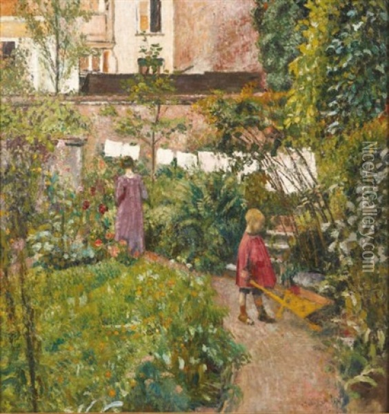 Madame Lemmen Et Son Fils Au Jardin Oil Painting - Georges Lemmen