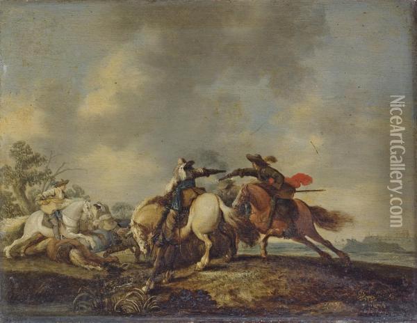 A Cavalry Skirmish Oil Painting - Hendrick De Meijer