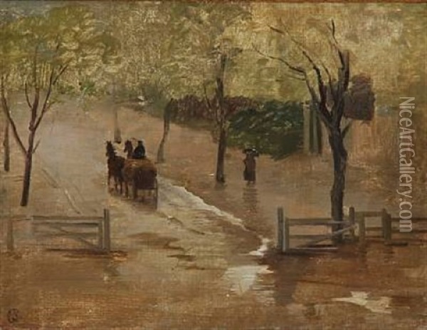 An Avenue With A Horse-drawn Carriage Oil Painting - Edvard Frederik Petersen