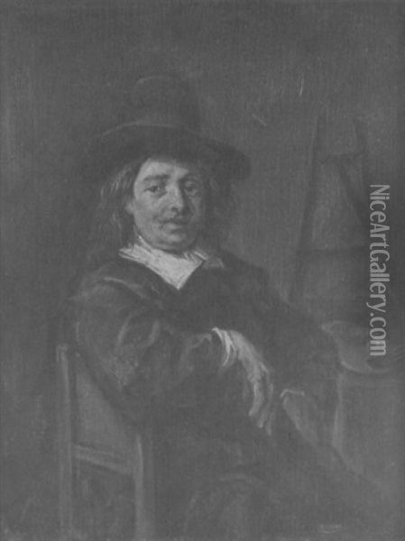 Portrat Eines Malers, Der Seitlich Eines Tisches Sitzt Oil Painting - Frans Hals