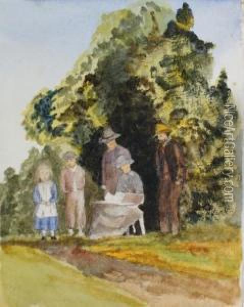 Sketching In The Garden Oil Painting - Emma Minnie Boyd