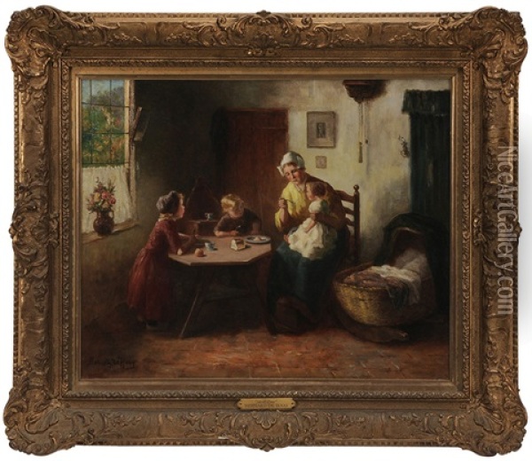 Meal Time, Family By A Sunlit Window Oil Painting - Bernard de Hoog