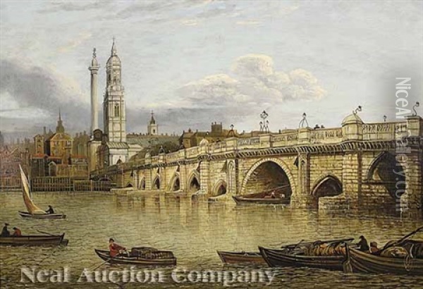 A View Of Old London Bridge And The Church Of St. Magnus, 1790 Oil Painting - John Dean (Sir) Paul