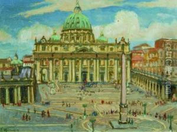 Piazza San Pietro Oil Painting - Francesco Mennyey