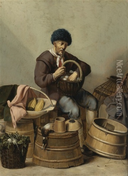 An Egg Dealer Oil Painting - Gerard van Donck
