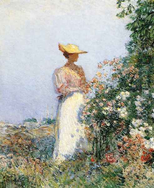 Lady in Flower Garden Oil Painting - Frederick Childe Hassam