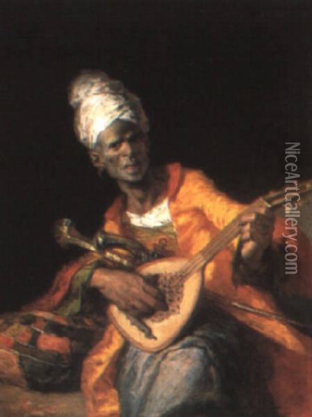 The Mandoline Player Oil Painting - Francisco Lameyer Y Berenguer
