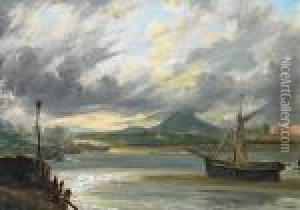 Smaal Fishingboats At Anchor Oil Painting - Samuel Bough