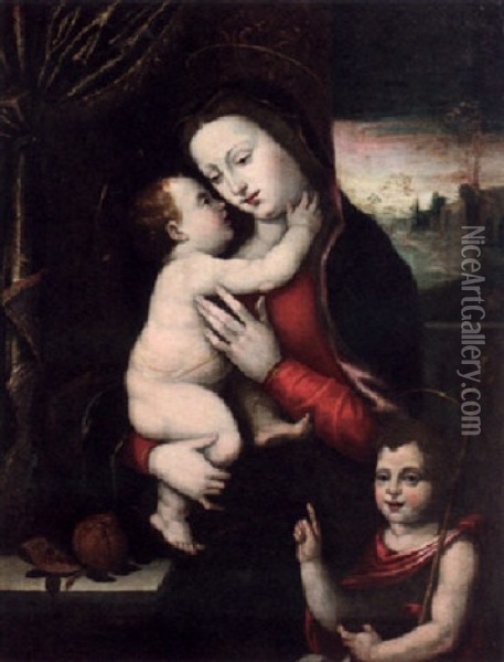 The Madonna And The Child With The Infant Saint John The Baptist Oil Painting - Mariotto Albertinelli