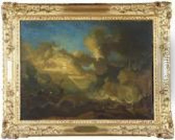 Mare In Tempesta Con Veliero E Personaggi Oil Painting - Pieter the Younger Mulier