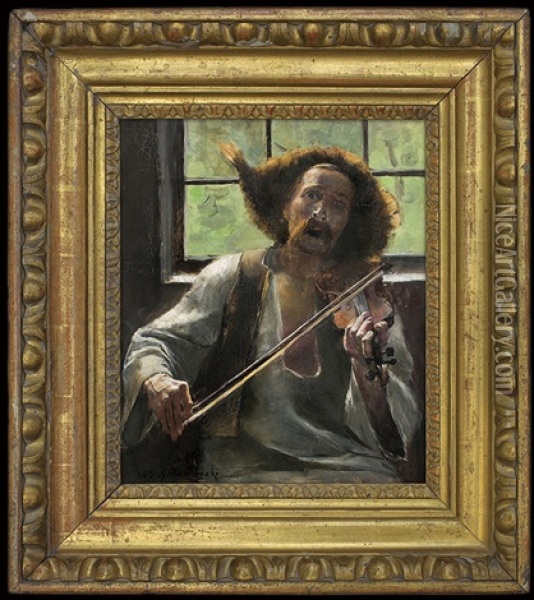 Fiddler Oil Painting - Waclaw (Venceslas) Szymanovski
