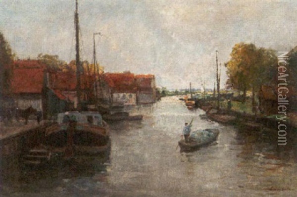 Ansicht Vom Alten Rhein In Katwijk Oil Painting - German Grobe
