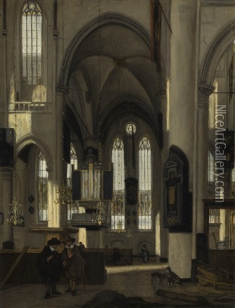 Interior Of A Gothic Protestant Church Oil Painting - Emanuel de Witte
