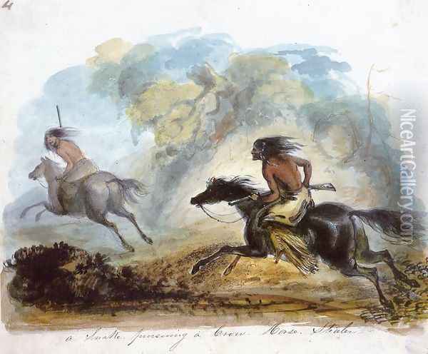 A Snake Pursuing a Crow Horse Stealer Oil Painting - Alfred Jacob Miller