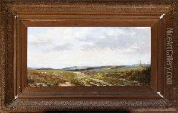 A Border Landscape With Sheep By A Track Oil Painting - John Valentine