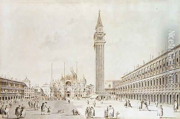 View of the Piazza San Marco looking towards the Basilica and Campanile Oil Painting - Giacomo Guardi