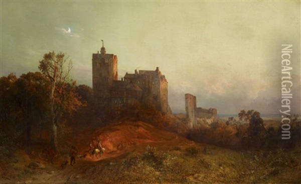 Burg Falkenstein In Der Abendsonne Oil Painting - Carl Hilgers