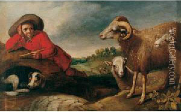 A Young Shepherd Boy With His Flock Oil Painting - Jacob Gerritsz. Cuyp