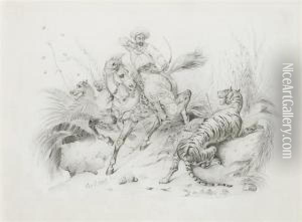Chasse Au Tigre Oil Painting - Raden Sjarief B. Saleh