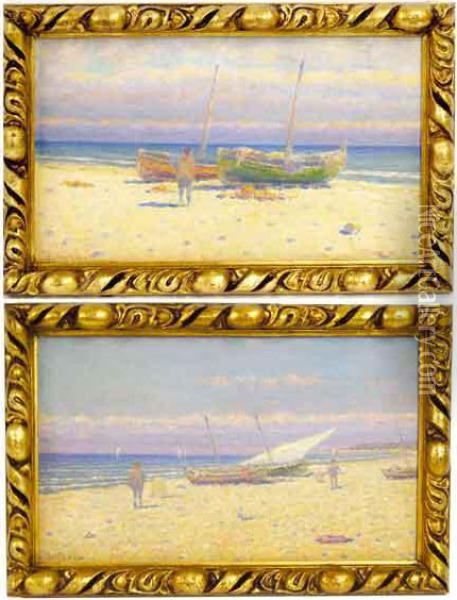 Barcas En La Playa Oil Painting - Esteve Batlle Ametllo