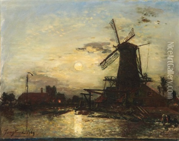 La Meuse Aux Environs De Rotterdam Oil Painting - Johan Barthold Jongkind